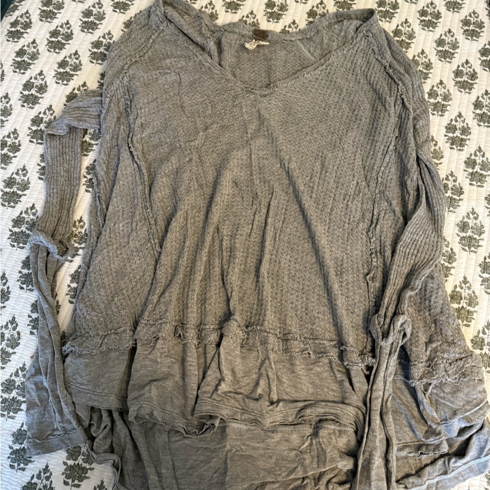 We the Free Free People Gray Waffle Knit Top
